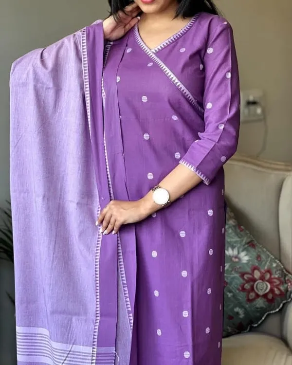 Purple_South_Cotton_Kurti_Pant_With_Dupatta_Set_For_Women