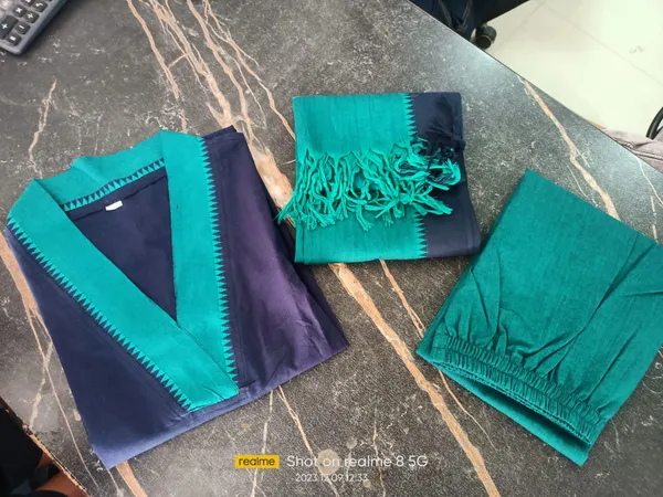 Dark_Blue_South_Cotton_Kurti_Pant_With_Dupatta_Set_For_Women