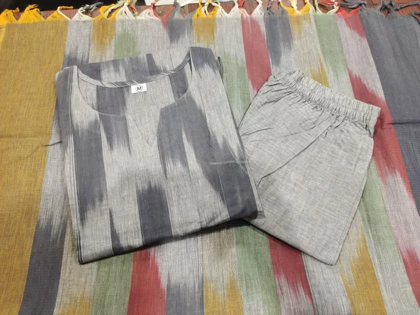 Grey_South_Cotton_Ikkat_Kurta_Pant_With_Dupatta_Set_For_Women