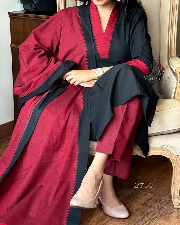 Black_cotton_handloom_kurta_pant_with_dupatta_set