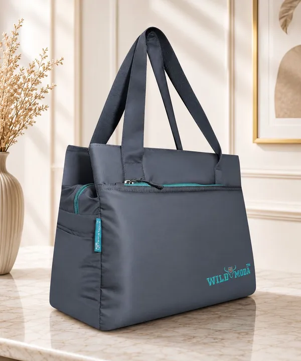 Grey_&_Blue_Polyester_Solid_Zip_Closure_Shoulder_Bag_For_Women_(27_X_35_Cm)