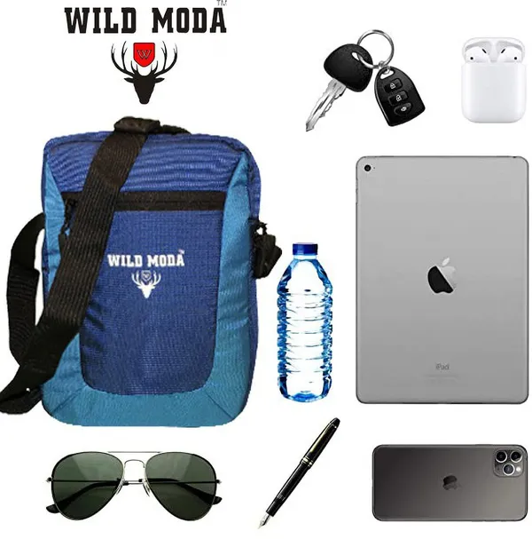Blue_Polyester_Non-Detachable_Strap_Zipper_Closure_Multipurpose_Travel_Sling_Bag_For_Men_&_Women_(31_X_23_Cm)