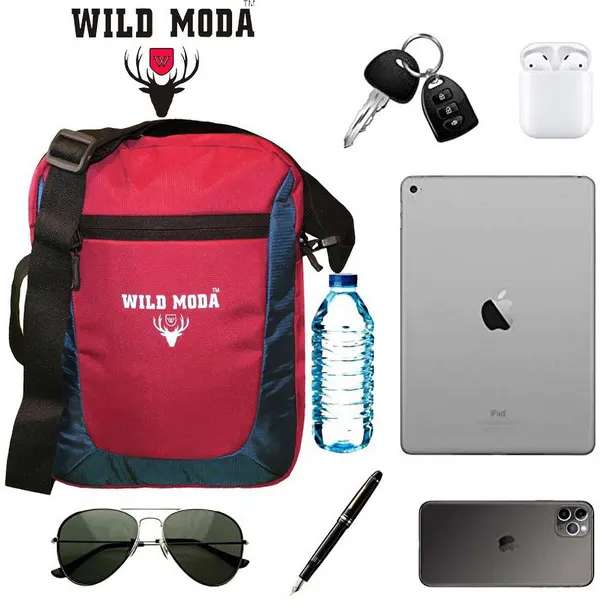 Maroon_Polyester_Non-Detachable_Strap_Zipper_Closure_Multipurpose_Travel_Sling_Bag_For_Men_&_Women_(31_X_23_Cm)