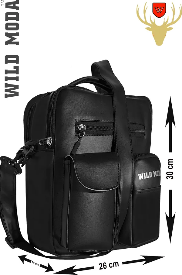 Black_Synthetic_Leather_Detachable_Strap_Zipper_Closure_Travel_Messenger_Sling_Bag_For_Men_&_Women_(30_X_26_Cm)