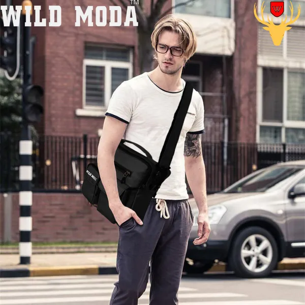 Black_Synthetic_Leather_Detachable_Strap_Zipper_Closure_Travel_Messenger_Sling_Bag_For_Men_&_Women_(30_X_26_Cm)