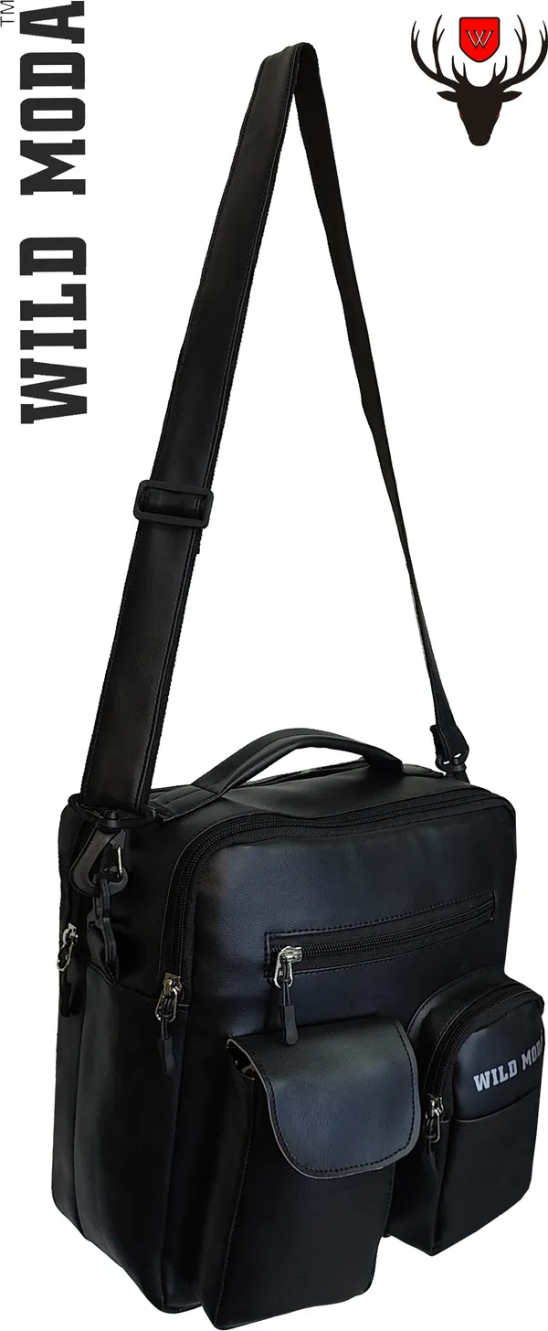Black_Synthetic_Leather_Detachable_Strap_Zipper_Closure_Travel_Messenger_Sling_Bag_For_Men_&_Women_(30_X_26_Cm)