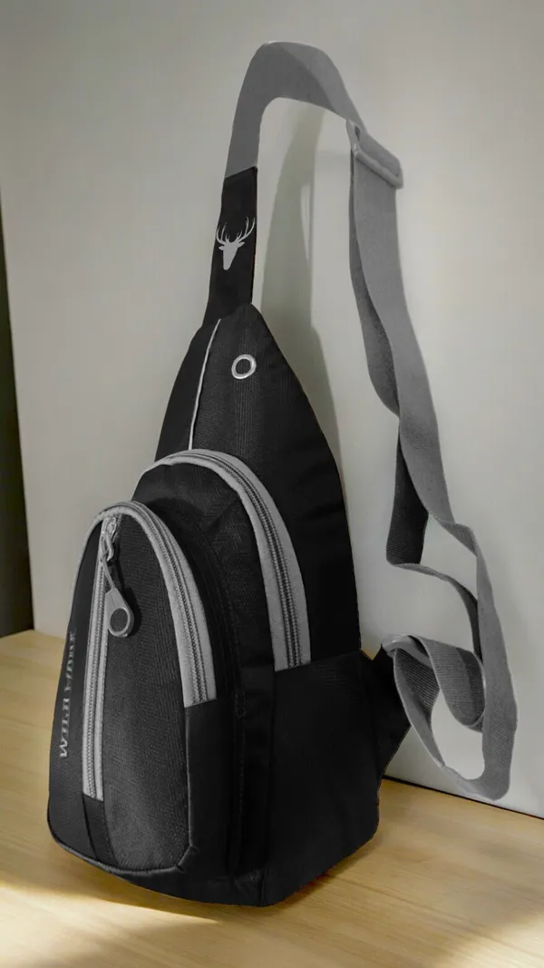 Black_Polyester_Non-Detachable_Strap_Zipper_Closure_Crossbody_Backpack_For_Men_&_Women_(30_X_22_Cm)