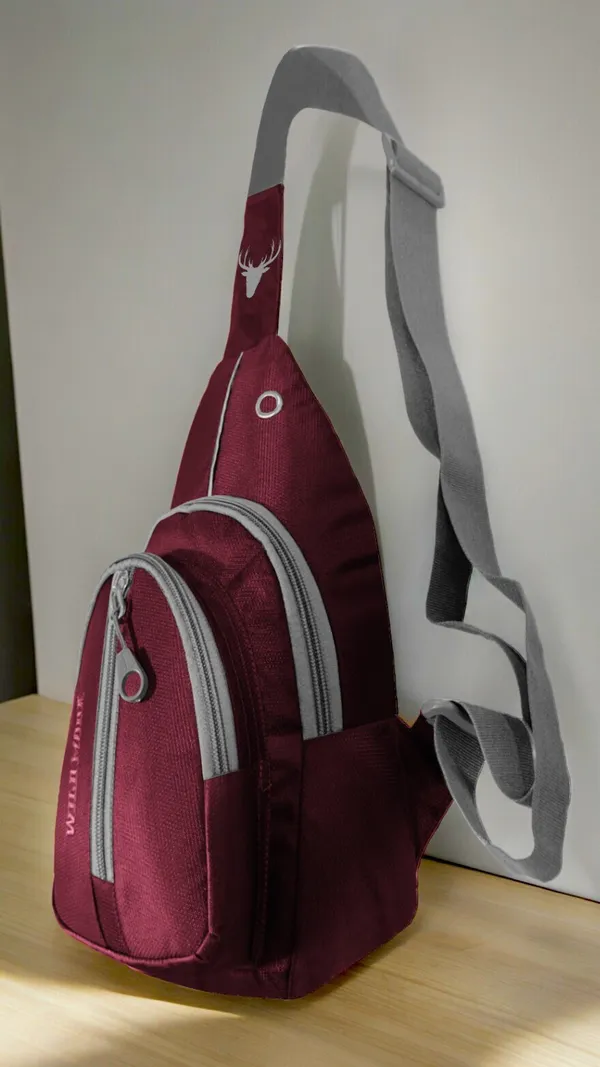 Maroon_Polyester_Non-Detachable_Strap_Zipper_Closure_Crossbody_Backpack_For_Men_&_Women_(30_X_22_Cm)
