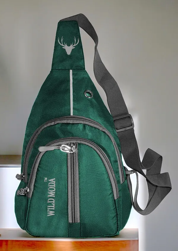 Green_Polyester_Non-Detachable_Strap_Zipper_Closure_Crossbody_Backpack_For_Men_&_Women_(30_X_22_Cm)