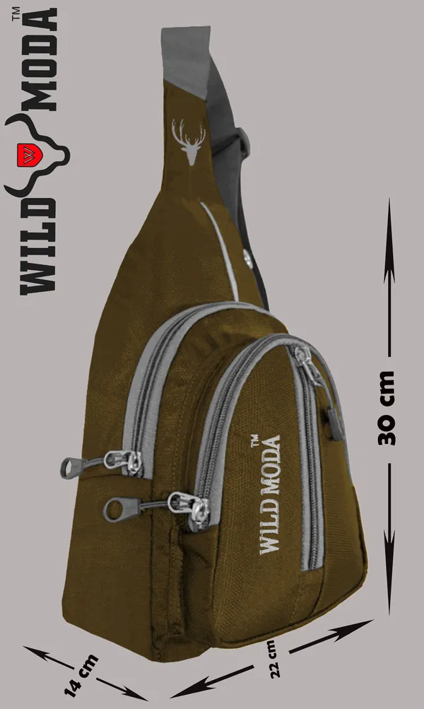 Khaki_Polyester_Non-Detachable_Strap_Zipper_Closure_Crossbody_Backpack_For_Men_&_Women_(30_X_22_Cm)