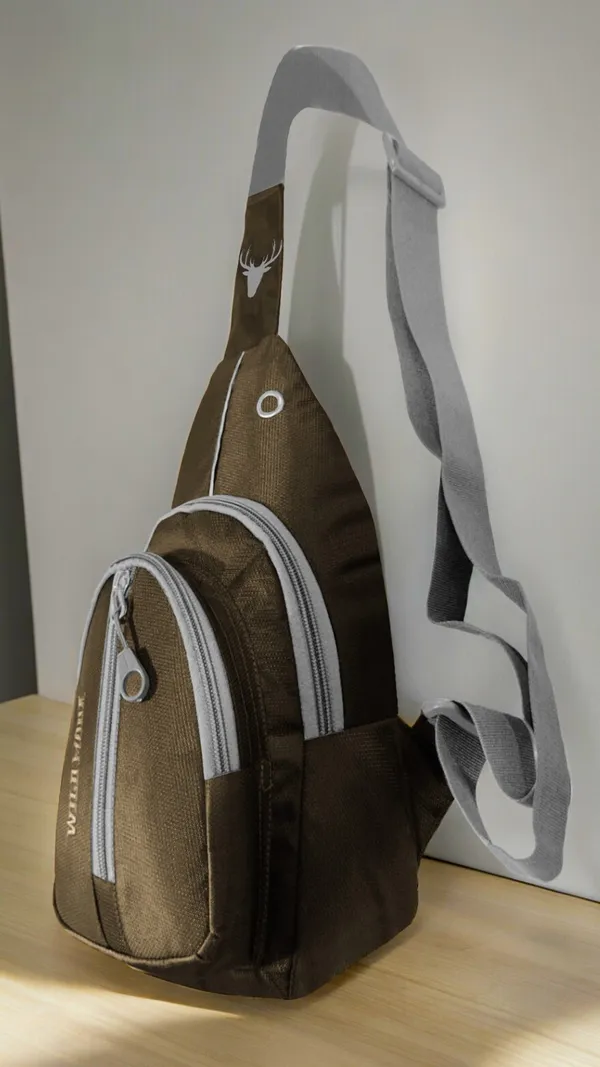 Khaki_Polyester_Non-Detachable_Strap_Zipper_Closure_Crossbody_Backpack_For_Men_&_Women_(30_X_22_Cm)