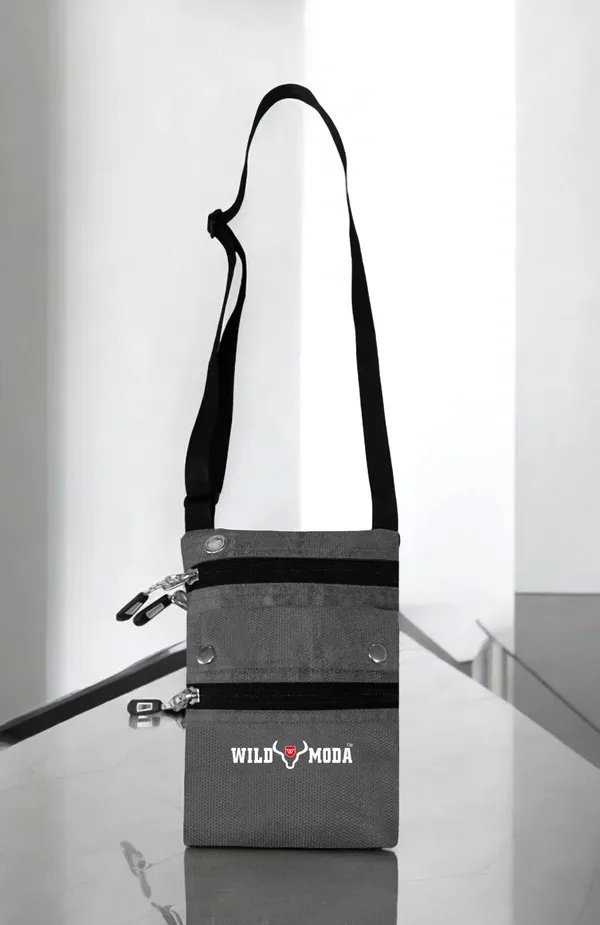Grey_Polyester_Non-Detachable_Strap_Zipper_Closure_Travel_Sling_Bag_For_Men_&_Women_(21_X_16_Cm)