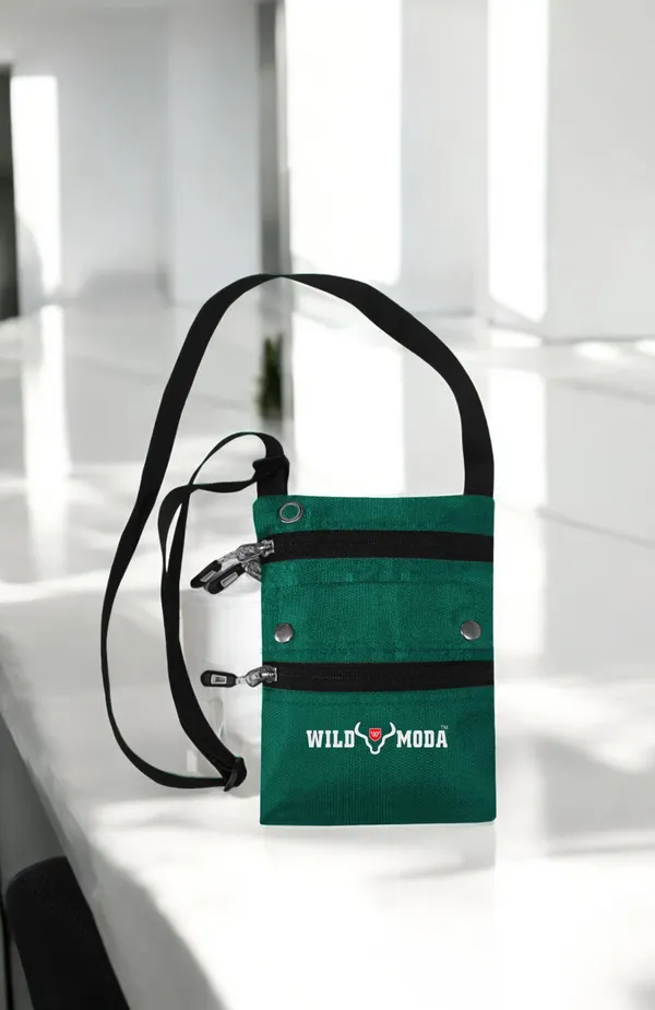 Green_Polyester_Non-Detachable_Strap_Zipper_Closure_Travel_Sling_Bag_For_Men_&_Women_(21_X_16_Cm)