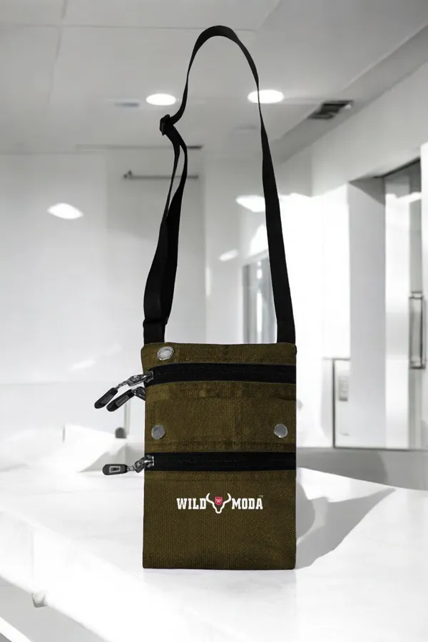 Khaki_Polyester_Non-Detachable_Strap_Zipper_Closure_Travel_Sling_Bag_For_Men_&_Women_(21_X_16_Cm)