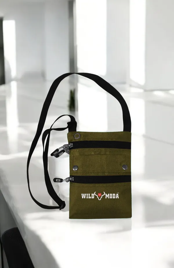 Khaki_Polyester_Non-Detachable_Strap_Zipper_Closure_Travel_Sling_Bag_For_Men_&_Women_(21_X_16_Cm)