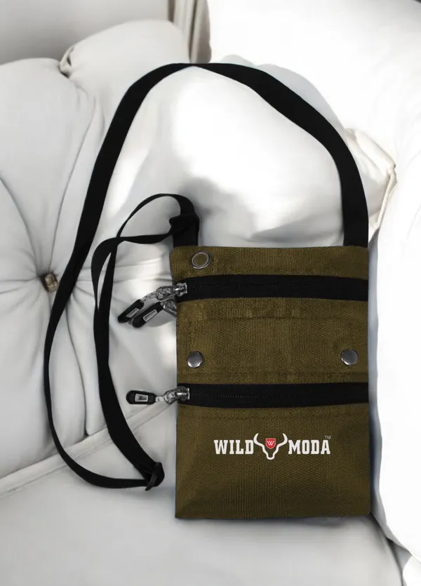 Khaki_Polyester_Non-Detachable_Strap_Zipper_Closure_Travel_Sling_Bag_For_Men_&_Women_(21_X_16_Cm)
