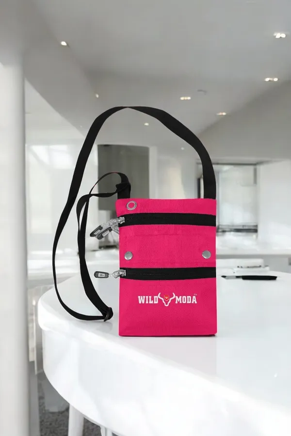 Pink_Polyester_Non-Detachable_Strap_Zipper_Closure_Travel_Sling_Bag_For_Men_&_Women_(21_X_16_Cm)