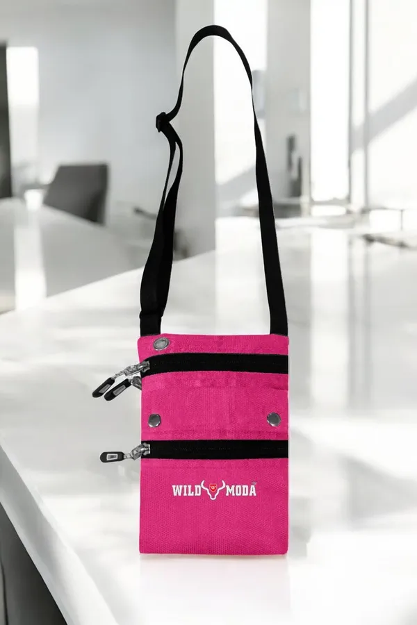Pink_Polyester_Non-Detachable_Strap_Zipper_Closure_Travel_Sling_Bag_For_Men_&_Women_(21_X_16_Cm)