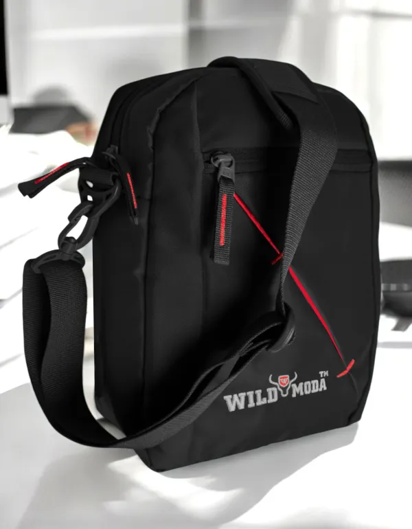 Black_Polyester_Detachable_Strap_Zipper_Closure_Travel_Sling_Bag_For_Men_&_Women_(29_X_23_Cm)
