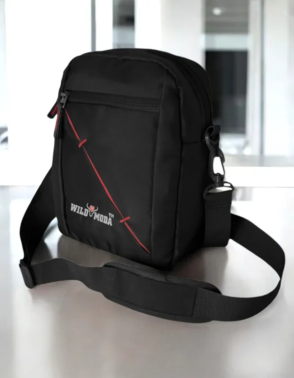 Black_Polyester_Detachable_Strap_Zipper_Closure_Travel_Sling_Bag_For_Men_&_Women_(29_X_23_Cm)