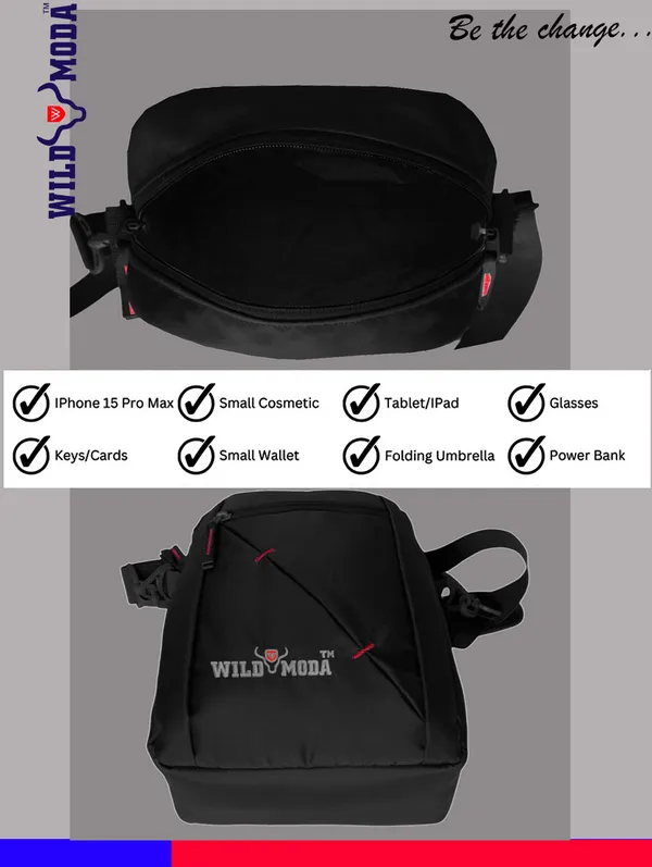 Black_Polyester_Detachable_Strap_Zipper_Closure_Travel_Sling_Bag_For_Men_&_Women_(29_X_23_Cm)
