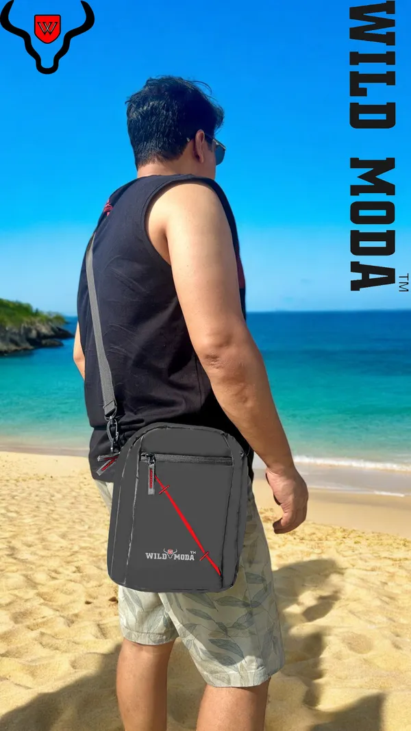 Grey_Polyester_Detachable_Strap_Zipper_Closure_Travel_Sling_Bag_For_Men_&_Women_(29_X_23_Cm)