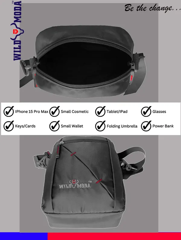 Grey_Polyester_Detachable_Strap_Zipper_Closure_Travel_Sling_Bag_For_Men_&_Women_(29_X_23_Cm)