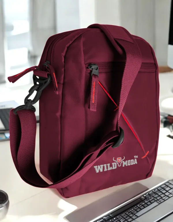 Maroon_Polyester_Detachable_Strap_Zipper_Closure_Travel_Sling_Bag_For_Men_&_Women_(29_X_23_Cm)