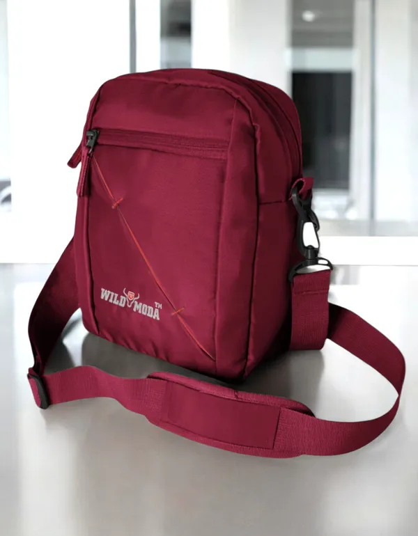Maroon_Polyester_Detachable_Strap_Zipper_Closure_Travel_Sling_Bag_For_Men_&_Women_(29_X_23_Cm)