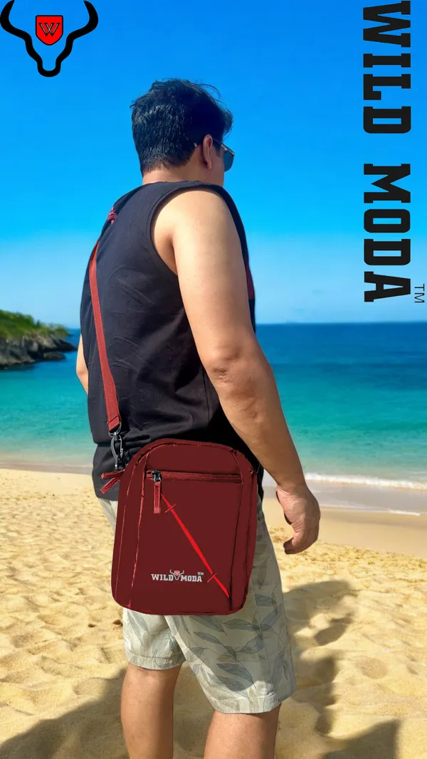 Maroon_Polyester_Detachable_Strap_Zipper_Closure_Travel_Sling_Bag_For_Men_&_Women_(29_X_23_Cm)