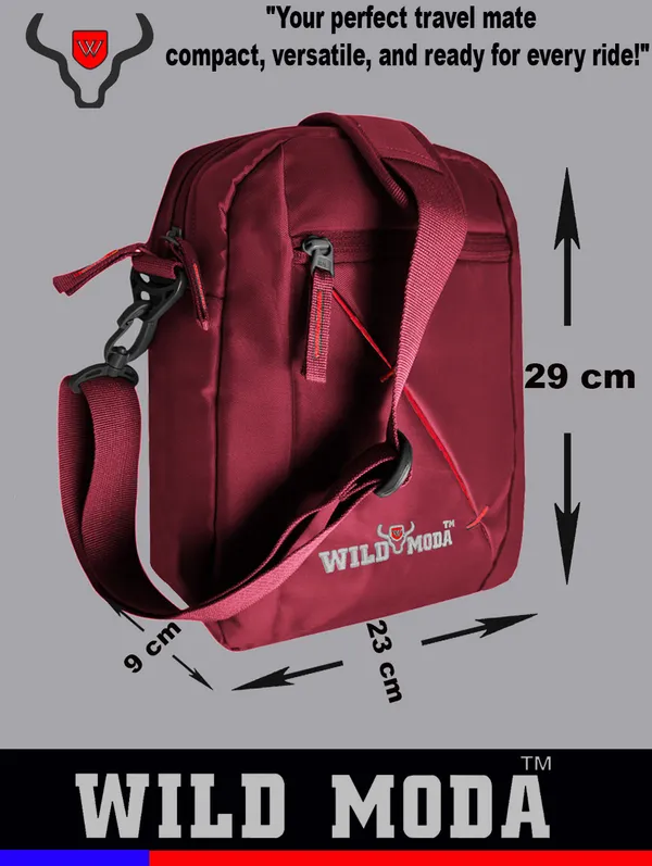 Maroon_Polyester_Detachable_Strap_Zipper_Closure_Travel_Sling_Bag_For_Men_&_Women_(29_X_23_Cm)