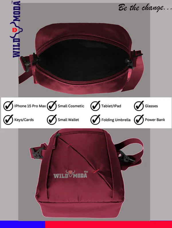 Maroon_Polyester_Detachable_Strap_Zipper_Closure_Travel_Sling_Bag_For_Men_&_Women_(29_X_23_Cm)