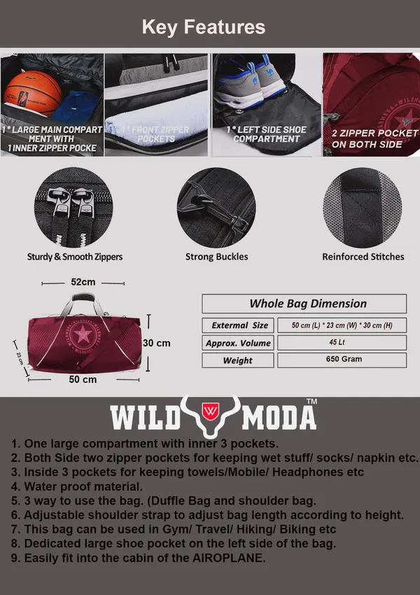Maroon_Polyester_Gym_Bag_For_Men_&_Women_(40_L)