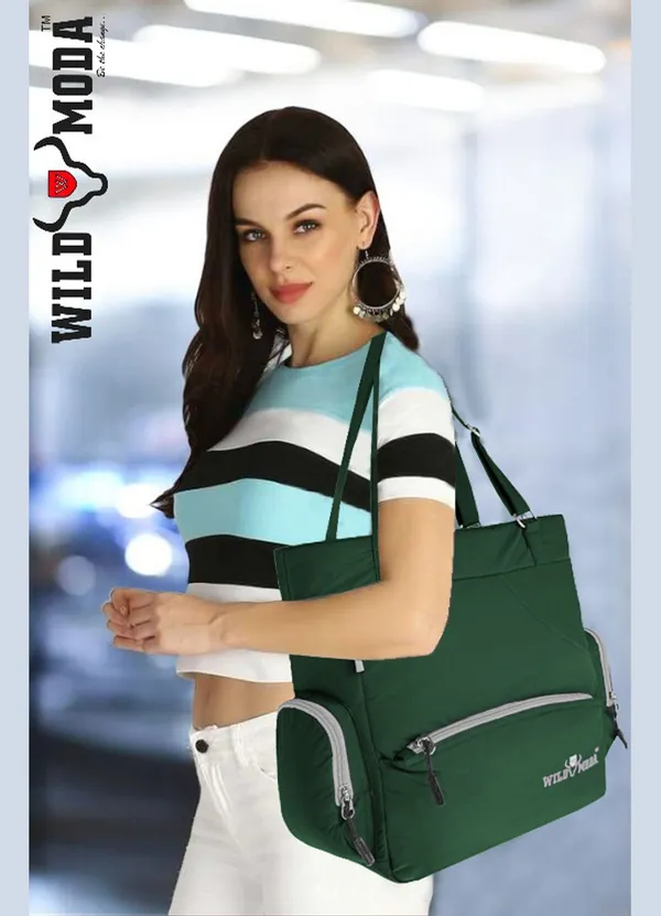 Green_&_Grey_Polyester_Solid_Zip_Closure_Shoulder_Bag_For_Women_(36_X_35_Cm)