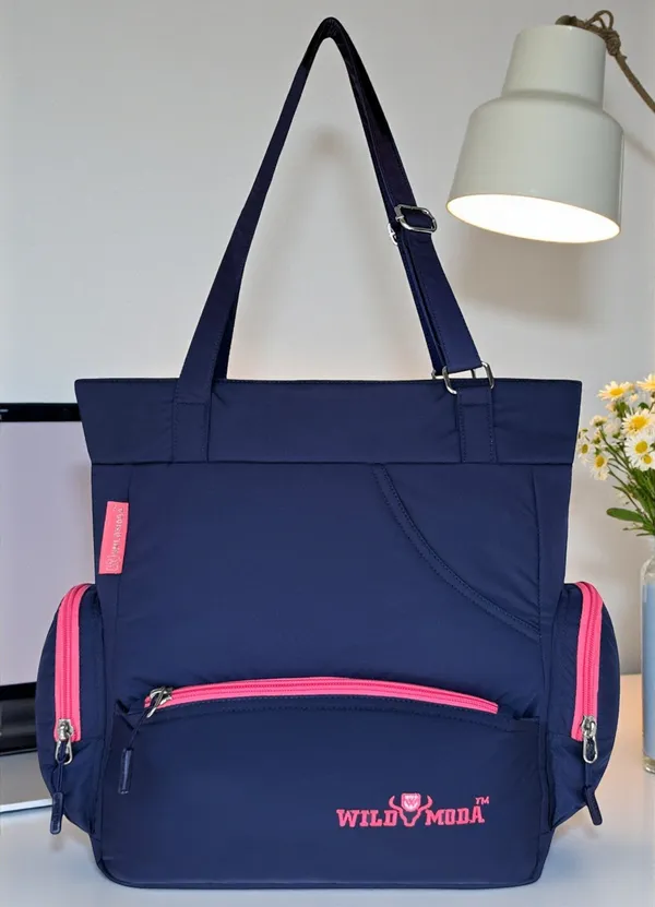 Blue_&_Pink_Polyester_Solid_Zip_Closure_Shoulder_Bag_For_Women_(36_X_35_Cm)