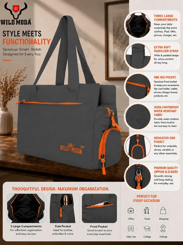 Grey_&_Orange_Polyester_Color_Blocked_Zip_Closure_Shoulder_Bag_For_Women_(27_X_35_Cm)