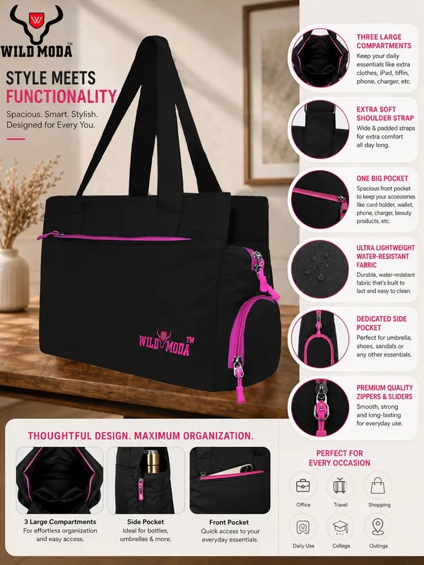 Black_&_Pink_Polyester_Solid_Zip_Closure_Shoulder_Bag_For_Women_(27_X_35_Cm)