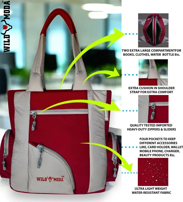 Maroon_&_Grey_Polyester_Solid_Zip_Closure_Shoulder_Bag_For_Women_(39_X_32_Cm)