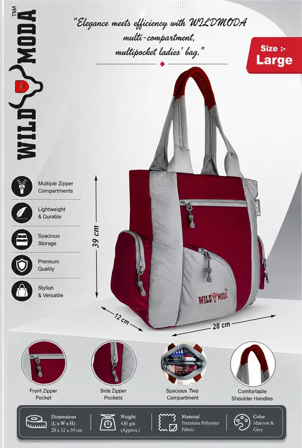 Maroon_&_Grey_Polyester_Solid_Zip_Closure_Shoulder_Bag_For_Women_(39_X_32_Cm)