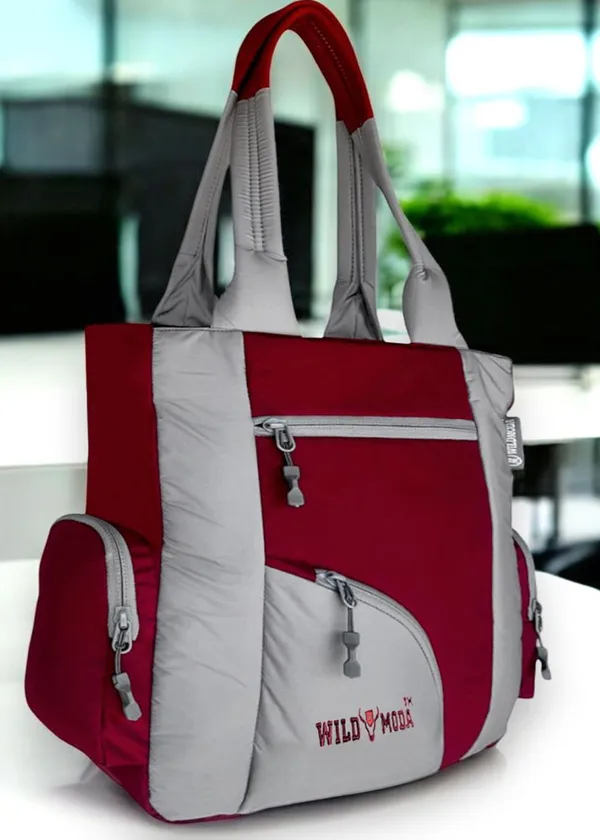 Maroon_&_Grey_Polyester_Solid_Zip_Closure_Shoulder_Bag_For_Women_(39_X_32_Cm)