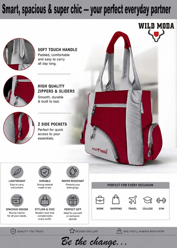 Maroon_&_Grey_Polyester_Solid_Zip_Closure_Shoulder_Bag_For_Women_(39_X_32_Cm)