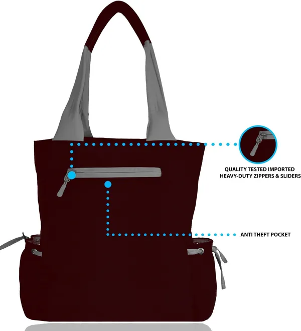 Maroon_&_Grey_Polyester_Solid_Zip_Closure_Tote_For_Women_(36_X_33_Cm)