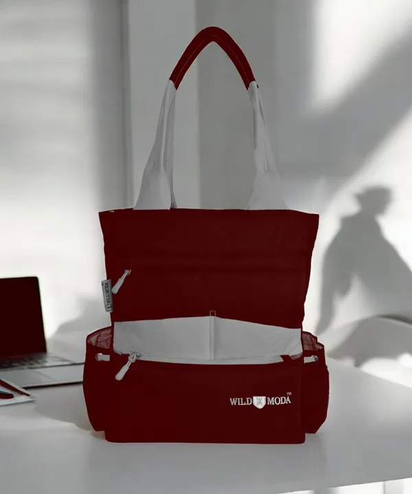 Maroon_&_Grey_Polyester_Solid_Zip_Closure_Tote_For_Women_(36_X_33_Cm)