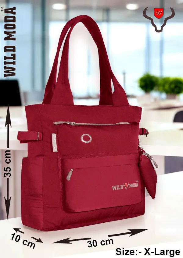 Red_Polyester_Solid_Zip_Closure_Tote_For_Women_(35_X_30_Cm)