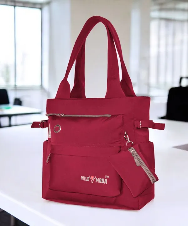 Red_Polyester_Solid_Zip_Closure_Tote_For_Women_(35_X_30_Cm)