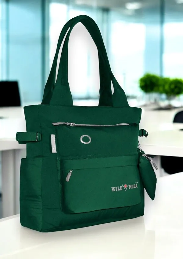 Green_Polyester_Solid_Zip_Closure_Tote_For_Women_(35_X_30_Cm)