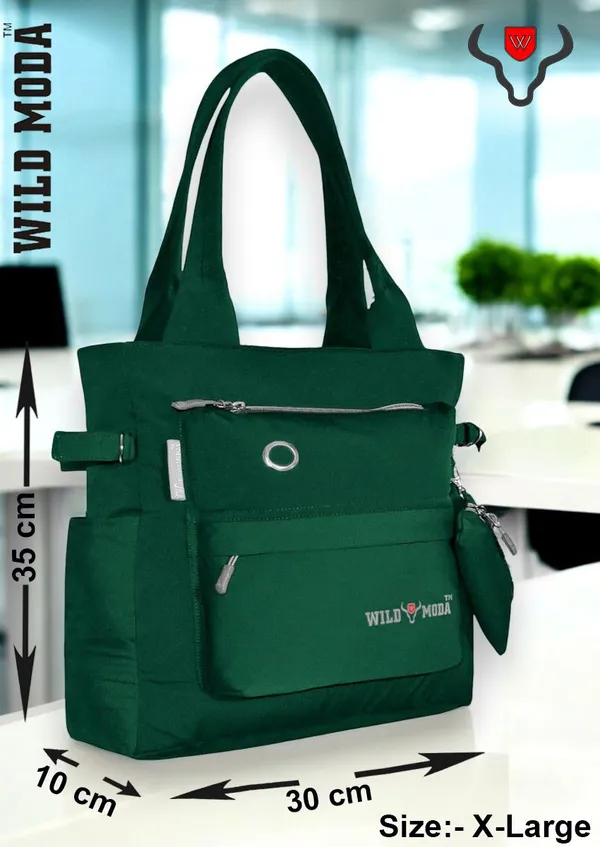 Green_Polyester_Solid_Zip_Closure_Tote_For_Women_(35_X_30_Cm)