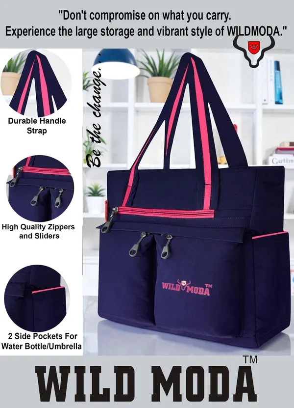 Blue_&_Pink_Polyester_Solid_Zip_Closure_Shoulder_Bag_For_Women_(34_X_32_Cm)