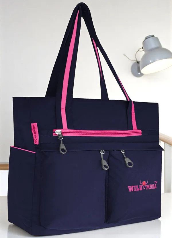 Blue_&_Pink_Polyester_Solid_Zip_Closure_Shoulder_Bag_For_Women_(34_X_32_Cm)