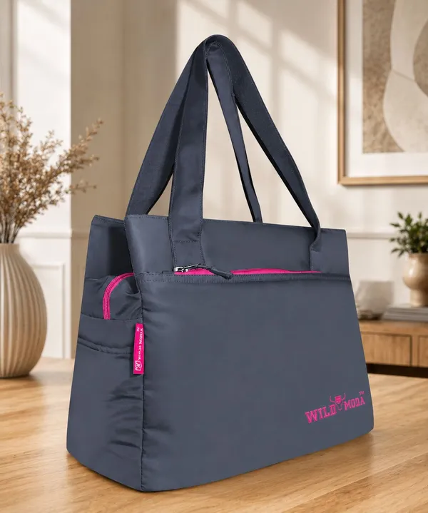 Grey_&_Pink_Polyester_Solid_Zip_Closure_Shoulder_Bag_For_Women_(27_X_35_Cm)